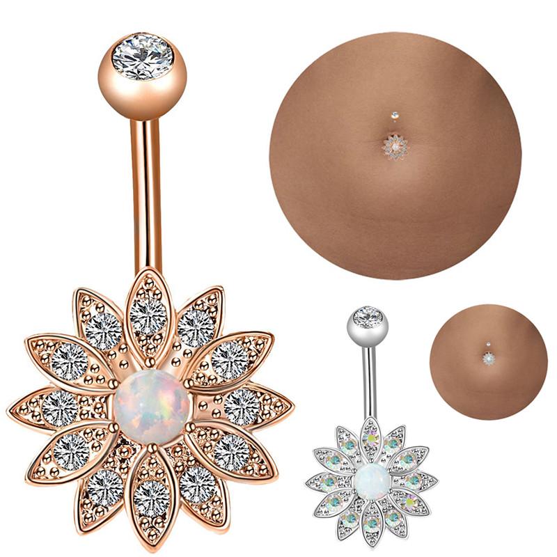 3Pcs/Set Stainless Steel  Opal Belly Button Rings Navel Piercing Jewelry