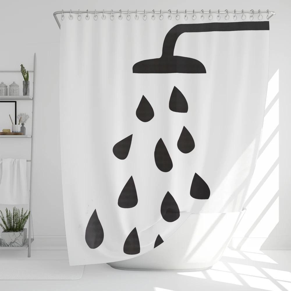 Bathroom Nordic Wind Geometry Shower Curtain Shower Head Abstract Minimalist Art Polyester Fabric Shower Curtain with Hooks