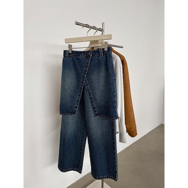 

Clearance: Women s High-Waisted Detachable Crotch Denim Jeans - Slimming Straight Wide Leg Pants for Autumn/Winter Medium