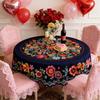 Mexican Floral Tablecloth Round Table Cover with Scalloped Edge Colorful Flower Folk Art Pattern