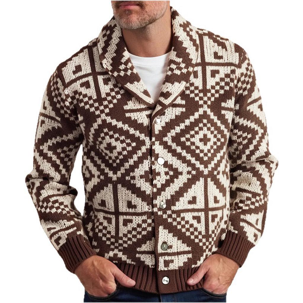 Herre Knappedun Krage Cardigan Jakke Slim Fit Yttertøy Strikket Genser