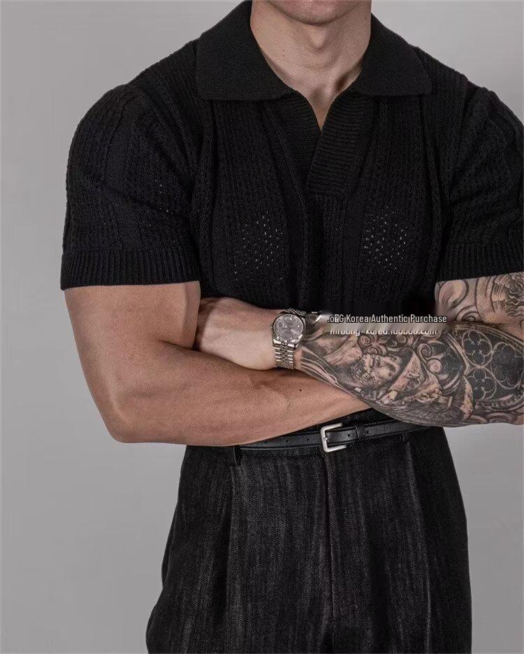 Men's High Street Summer Polo Shirt - Knitted Short Sleeve, Lapel, Cooling Pullover