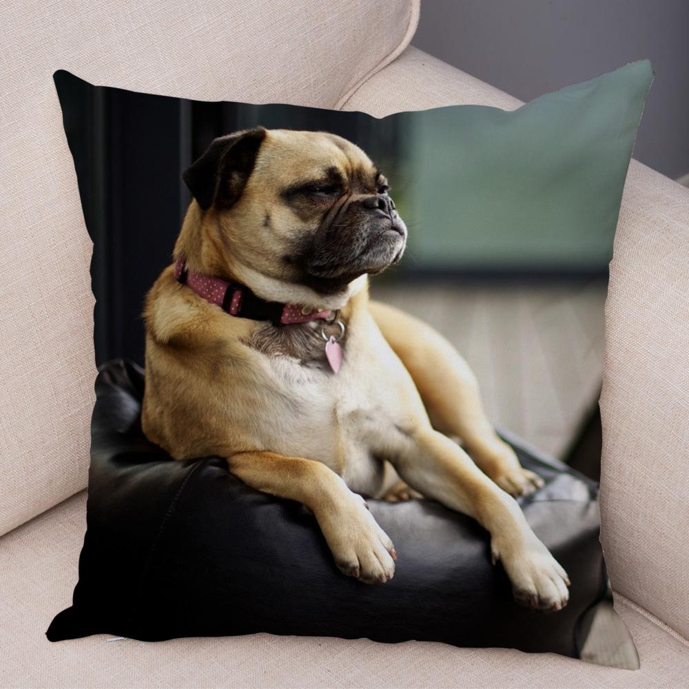 Cute Pug Dog Cushion Cover Both Sided Print Decor Pet Animal Pillowcase for Car Sofa Home Car Soft Plush Throw Pillow Case