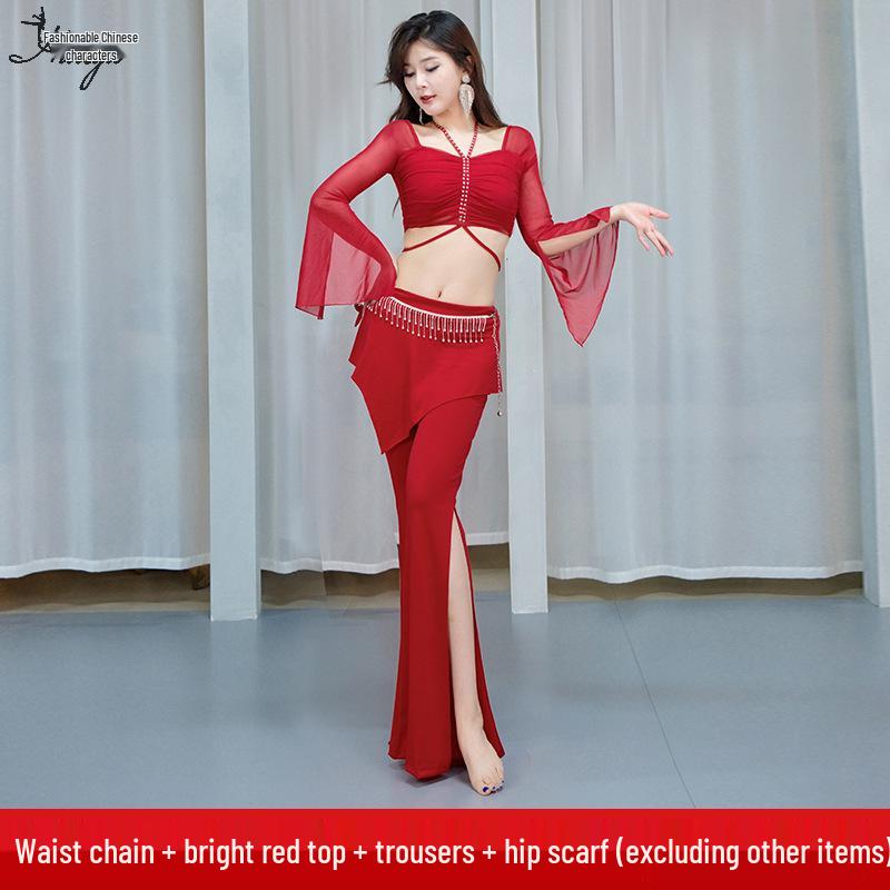 Belly Dance 2025 Women's Long Pants Set - Sexy Spring/Summer Oriental Dance Practice & Performance Costume for Beginners