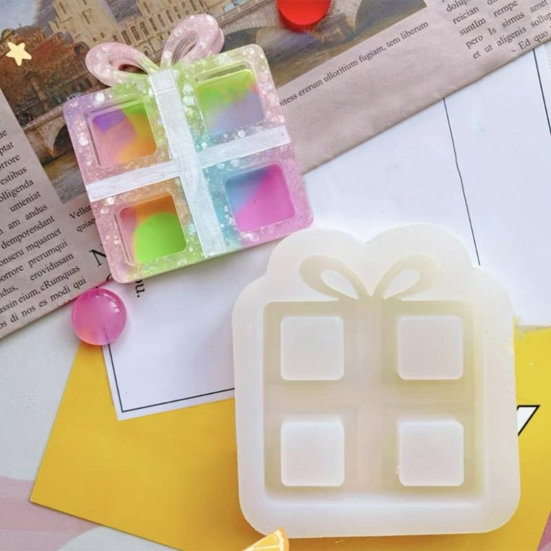 Present Box Silicone Mold Quicksand Epoxy Casting Molds Resin Shaker Mold DIY Pendant Keychain Jewelry Making Mold
