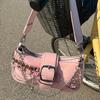 A Stylish Y2K Pink Crossbody Bag with a Chain Pendant - a Sweet and Cool Style Crossbody Bag, Perfect for Both School and Everyday Commuting.