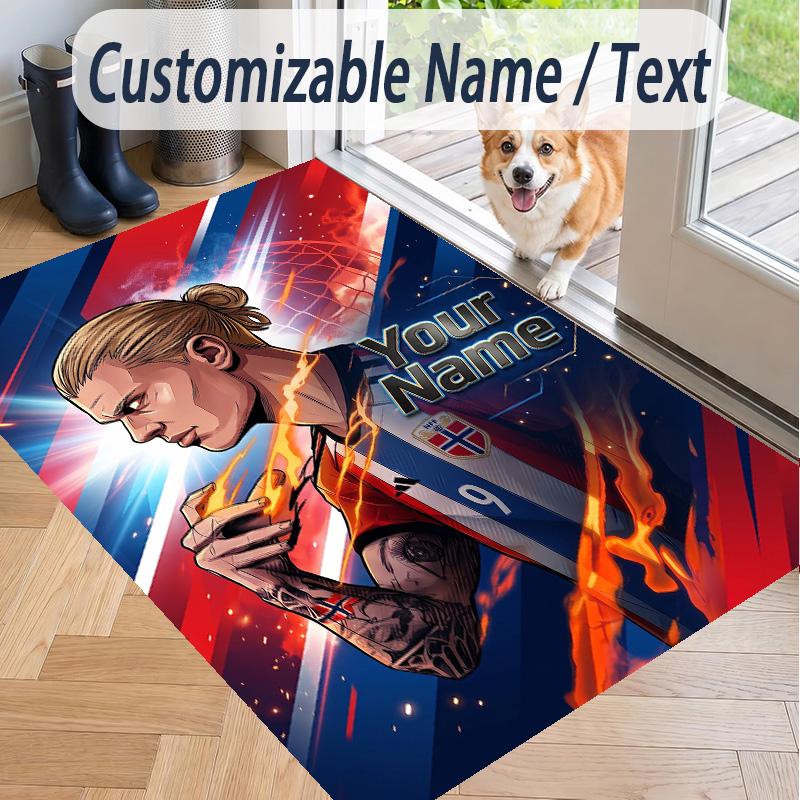 Custom Text Printed Rug Erling Haaland Non Slip Floor Carpet For Home Room Decor