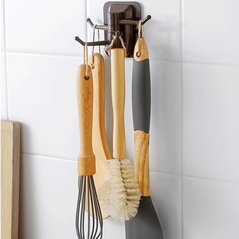Kitchen Bathroom Wall Mount Self Adhesive Hooks Rotary Towel Sundries Hanger Plastic Towel Hook Rotatable Holder Wall Hooks