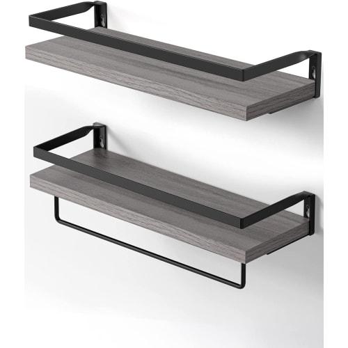 HASONA Wall-Mounted Shelves, Set of 2, Wall-Mounted Shelves, Prevents Small Items from Falling, Stylish Natural Wood, 40cm Wide, Suitable for Entryway
