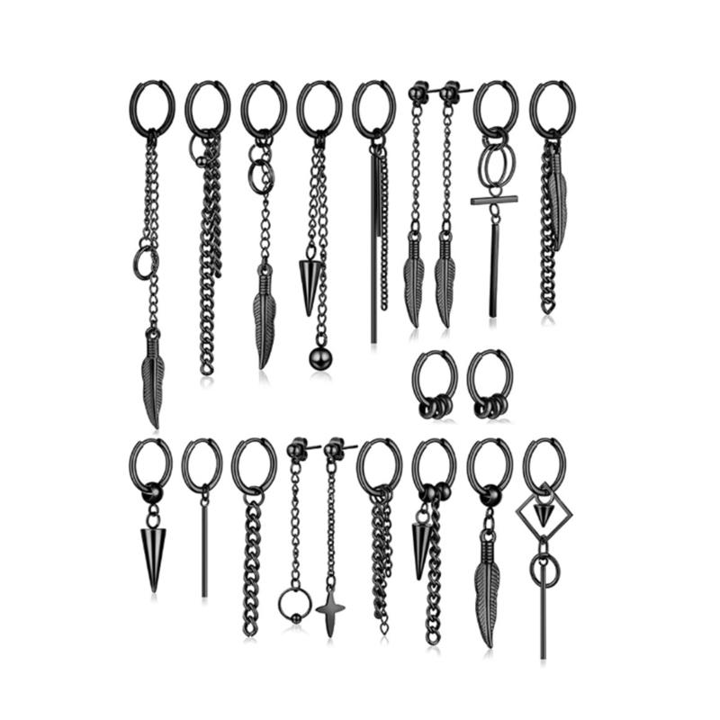 

20Pcs Japanese Korean Internet Celebrity Street Shooting Retro Hinged Hoop Earrings for Creative Trendy Earrings for Wom 1 чорний