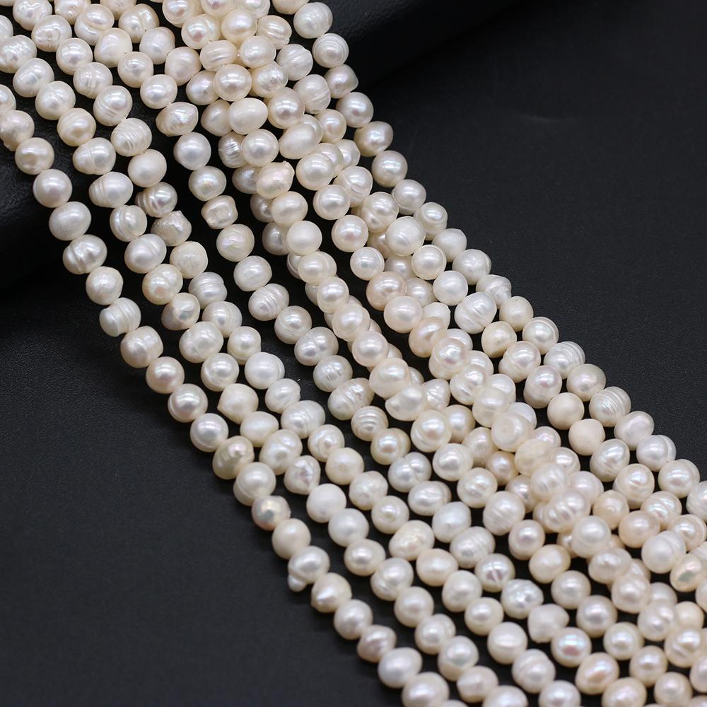1String, 4-5mm White Natural Freshwater Near Round Pearls 36cm Loose Beads for Handmade Jewelry Craft Supplies, DIY Holiday Gifts