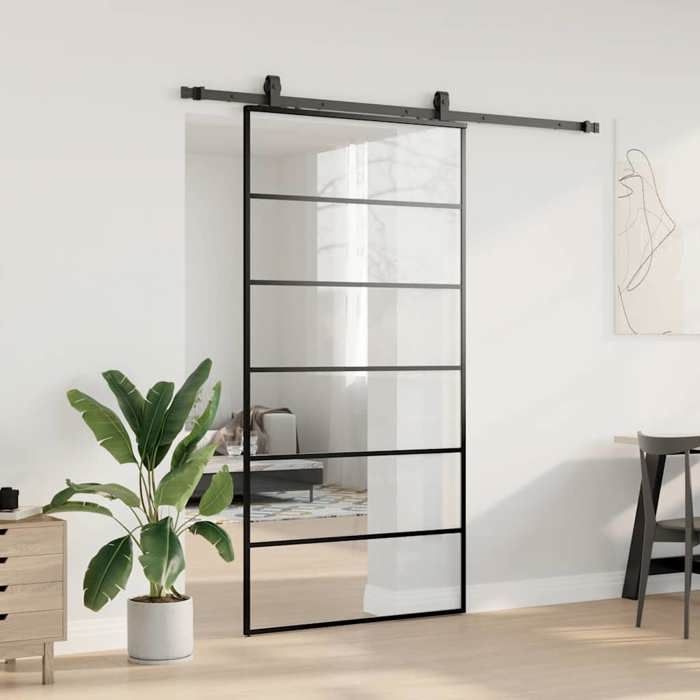VidaXL Porte coulissante kit de quincaillerie noir 102x205cm verre ESG, porte intérieure, porte de grange intérieure, porte 3375849