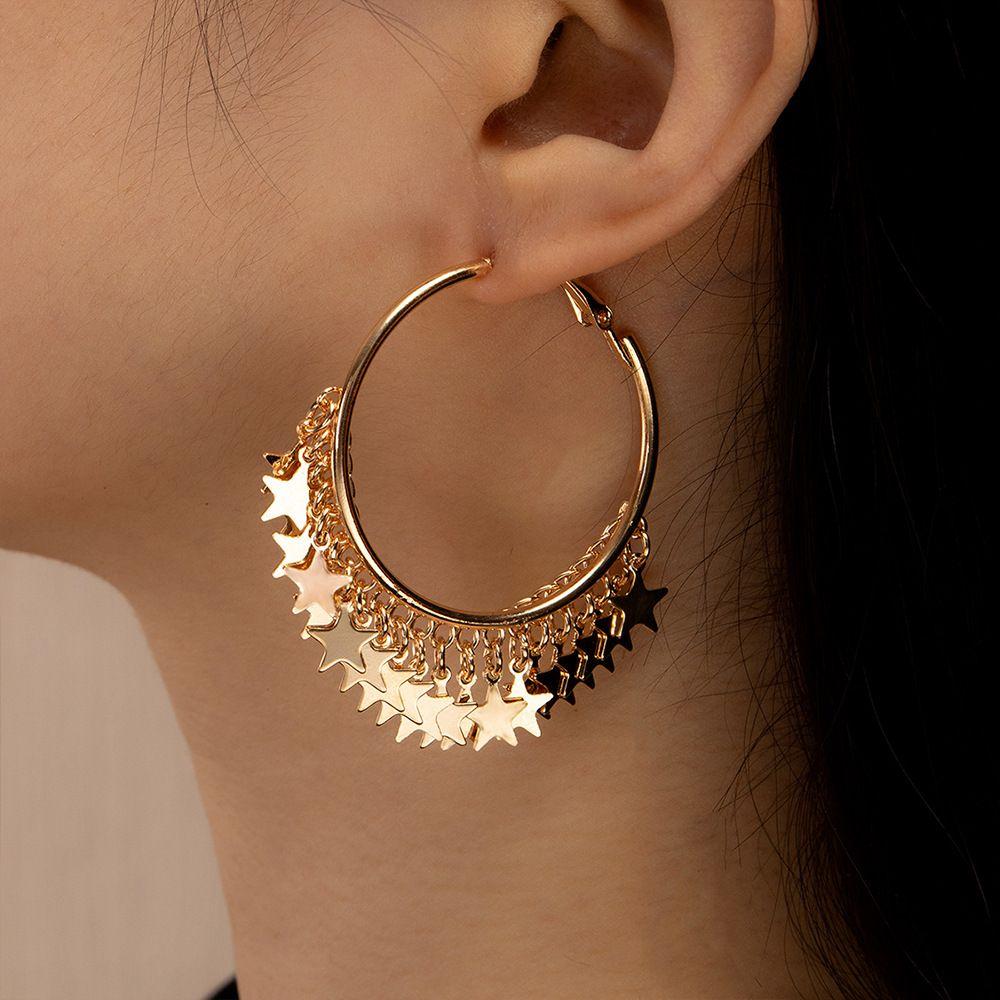 Party Gift Dangle Geometric Tassel Hoop Earrings Ear Studs Hanging Earring Golden Sequins