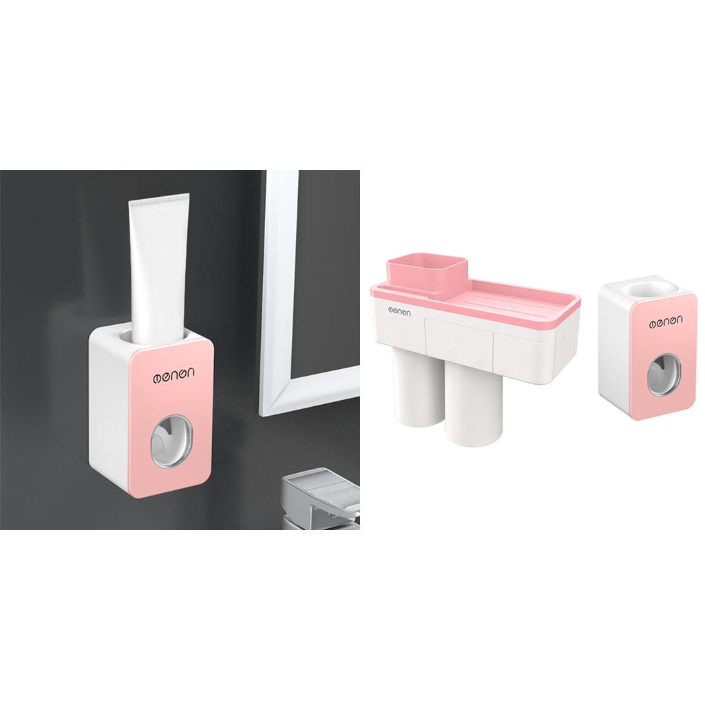 Toothbrush Holder Toothpaste Stand Bathroom Storage Organizer Self Wall Mounted Without Drilling Toothpaste Squeezer Dispenser