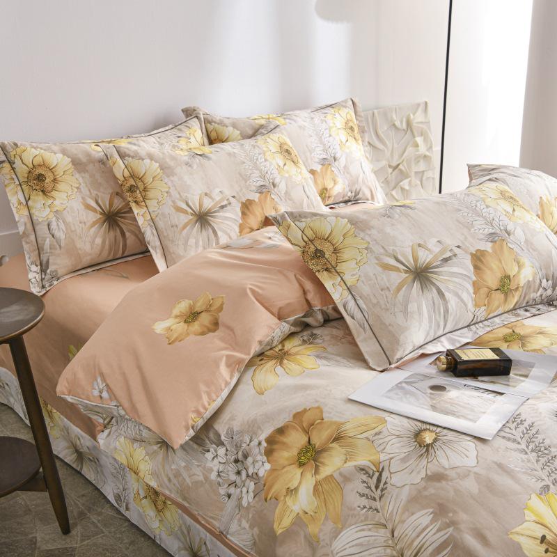 Fresh Orange 100% Cotton Four-Piece Bedding Set - Duvet Cover & Bed Sheet for Student Dorms and Homes