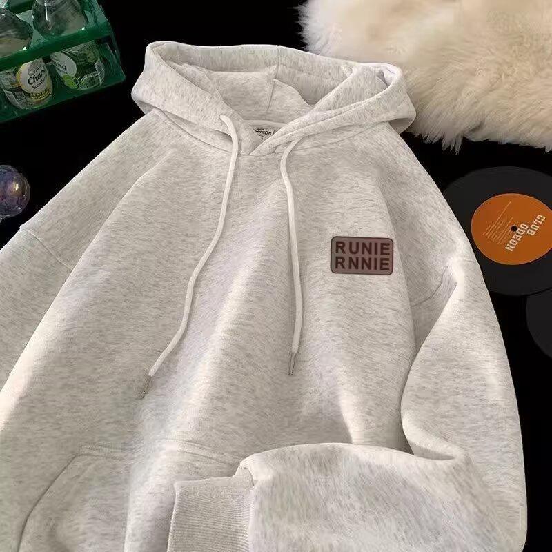Męska bluza z kapturem w amerykańskim stylu, ciężka, oversize, z aksamitem - Jesień/Zima, młodzieżowa kurtka-bluza
