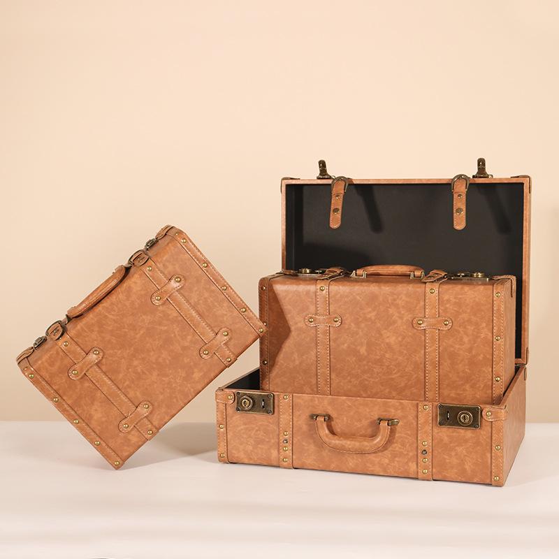 Europäische Vintage Holzkofferbox - Retro Lederkiste zur Aufbewahrung von Kleidung & Requisiten für Reisefotografie