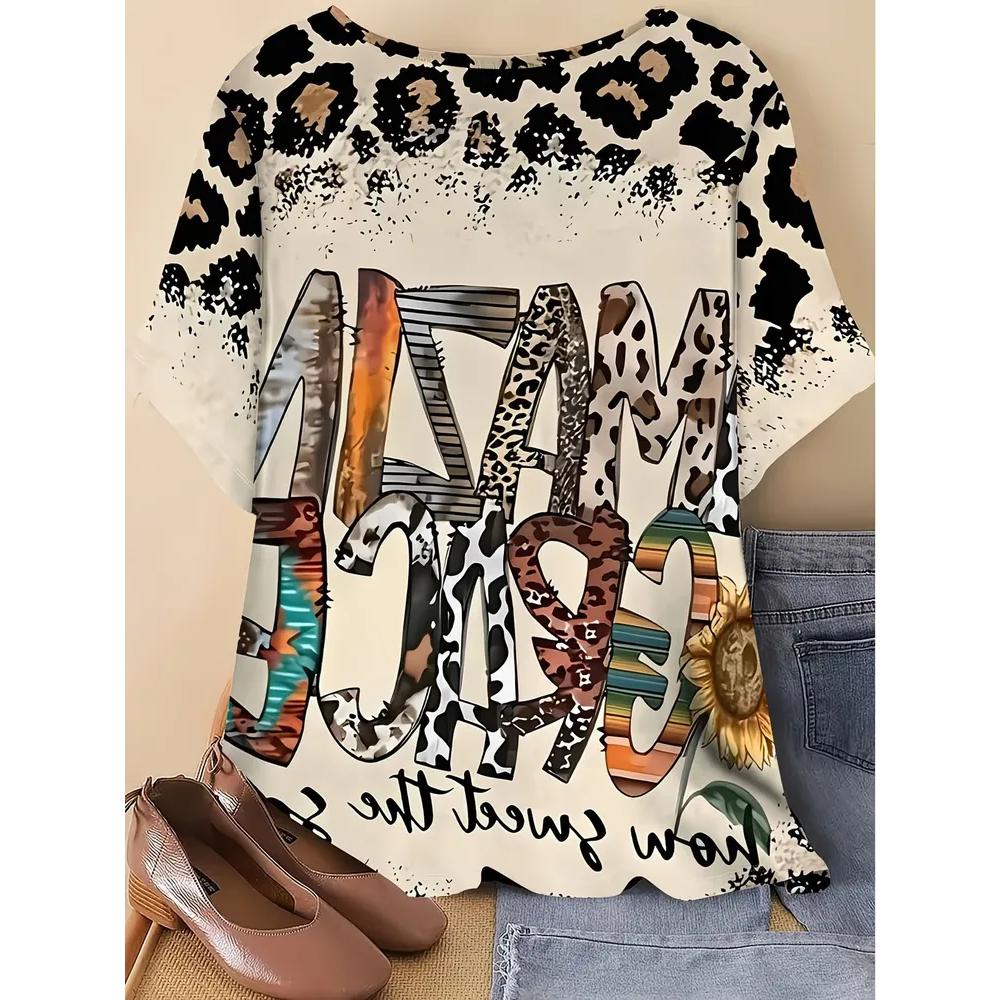 Women's Flower Print Versatile Top Casual Short Sleeve Loose Comfortable T-Shirts Women’s