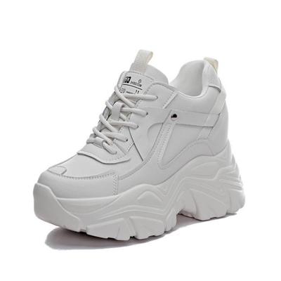 Fashion 9CM Genuine Leather  Women Fashion Chunky Sneakers Spring Summer Autumn Breathable Platform Wedge Shoes Walking Sneakers Fashion