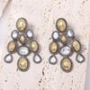 Light Luxury Retro Exaggerated Geometric Full Diamond Multi-layer Splicing Pendant Earrings Fashionable Cold Banquet Versatile Woman