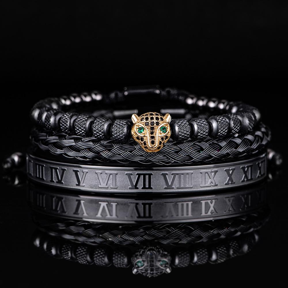 2026 Leopard Head Bracelet Set Reticulated Pineapple Bead Roman Bracelet Set Woven Bracelet