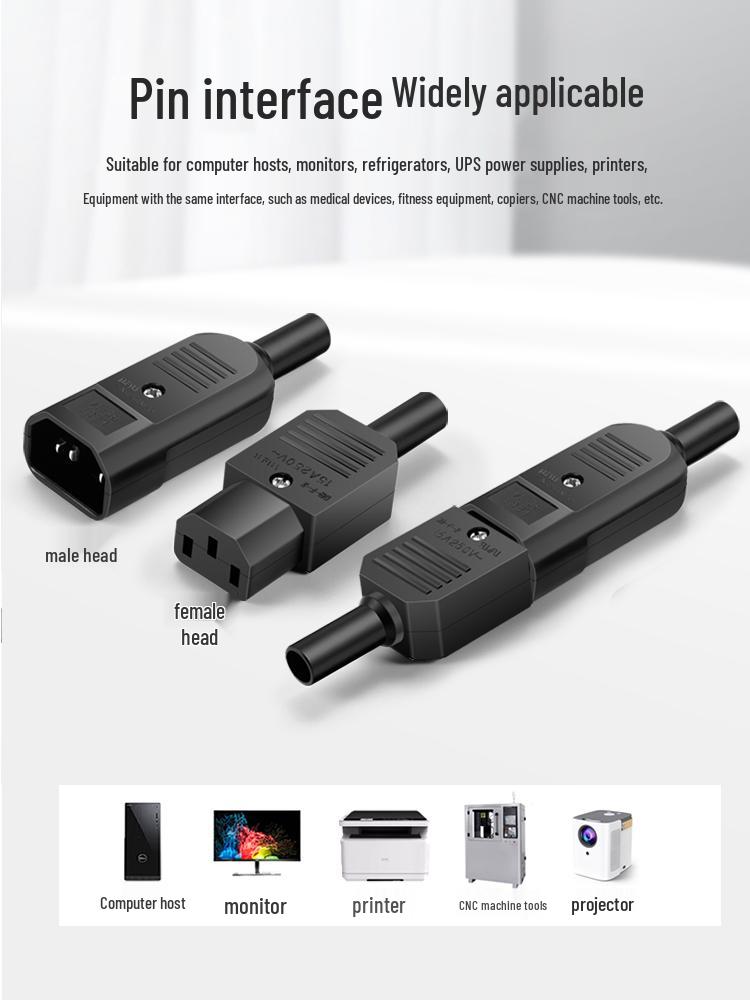 Large Black DIY Power Cord, C13 Male-Female AC Plug Connector