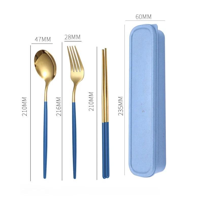 

3 шт./комплект столових приборів з тримачем для коробки Столовий посуд Ложка Виделка Палички Набір подорожнього посуду Нержавіючий дорожній набір столових приборів Футляр для посуду