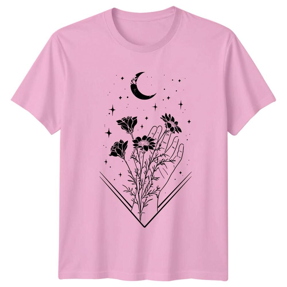 Celestial Hand Holding Flowers Moon Stars Magic TShirt Witchy Gift