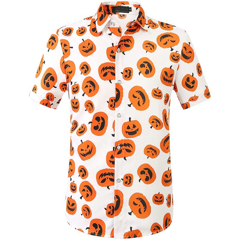 Casual Homewear Men's Shirts Halloween Pumpkin Printing Short Sleeved Shirts Summer Men's and Women's Fashion Holiday Shirt