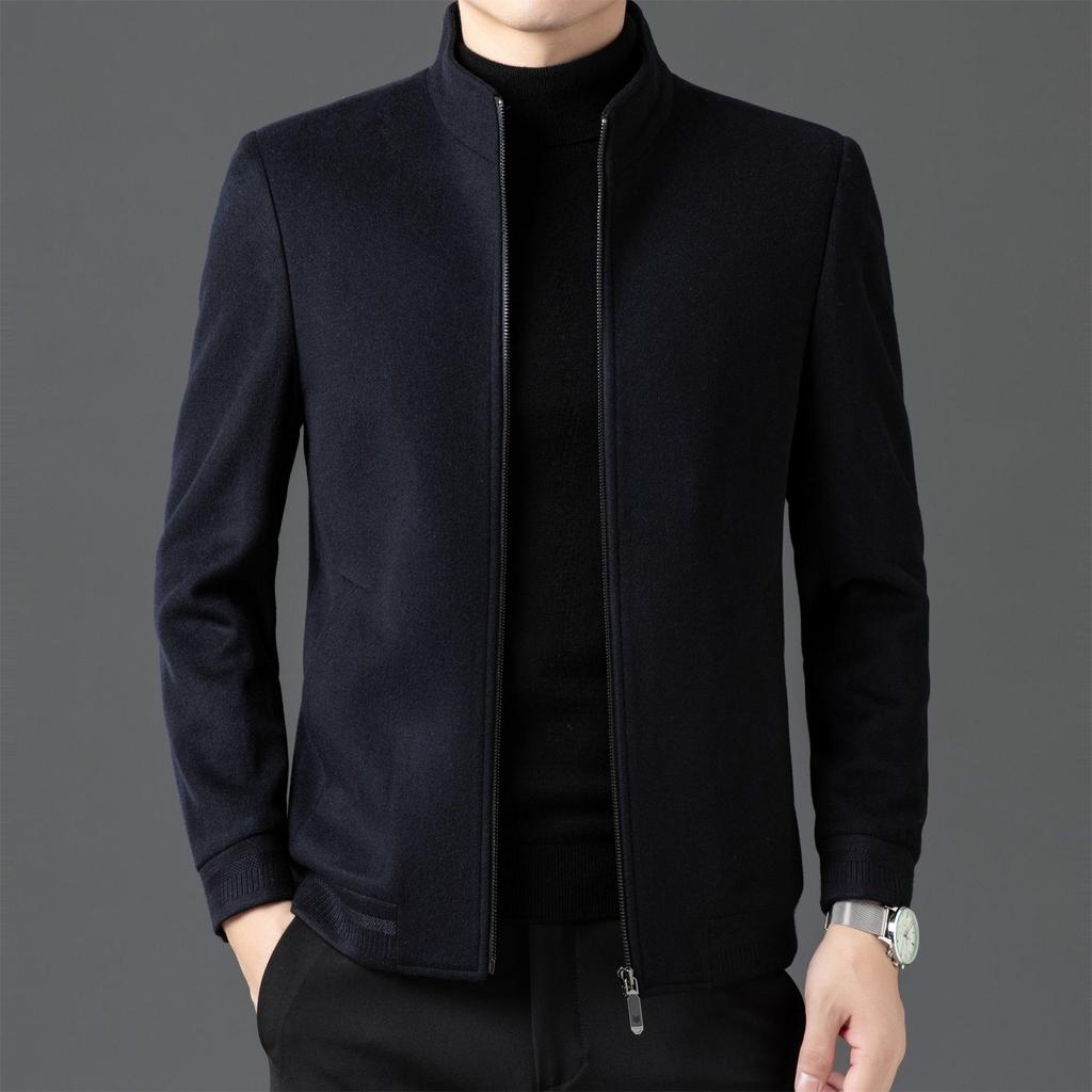 Men's Double-Sided Cashmere Wool Coat, Short Stand Collar, Casual Dad's Jacket for Autumn/Winter.