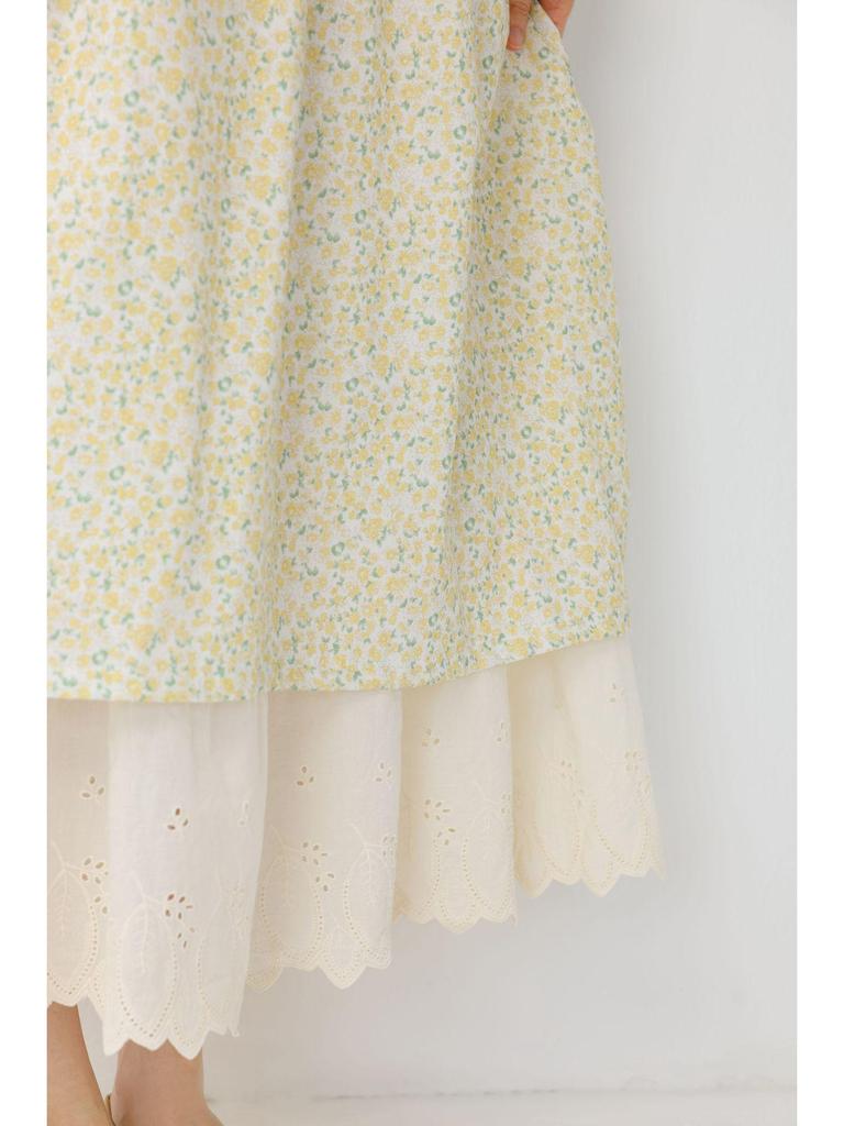 Women's Floral Print Lace-up Doll Collar Cotton Linen Long Sleeve Loose Plus Size Spring Dress