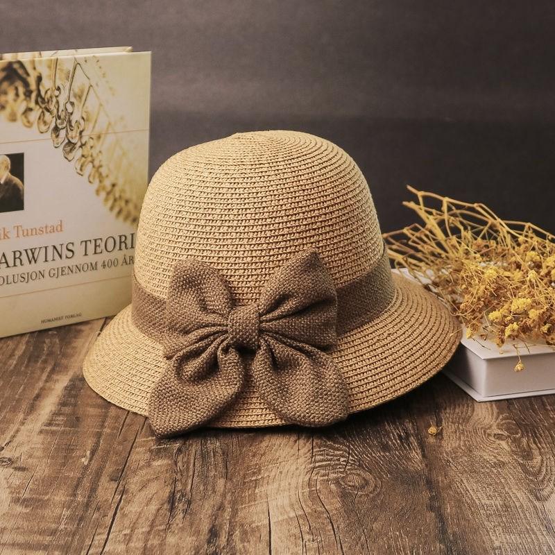 Korean Style Women's Wide Brim Straw Hat - Summer Seaside Bow Sun Protection