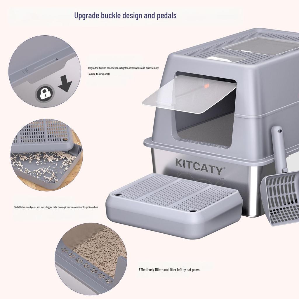 Large Easy-Clean Stainless Steel Cat Litter Box - Anti-Splash and Leak-Proof Enclosure