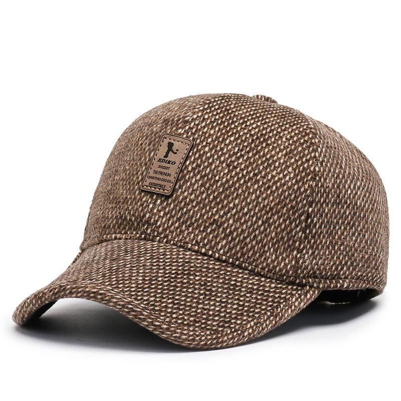 Woolen Knitted Winter Ear Cover Baseball Cap Men Thicken Warm Hats with Earflaps Sport Golf Hats Snapback