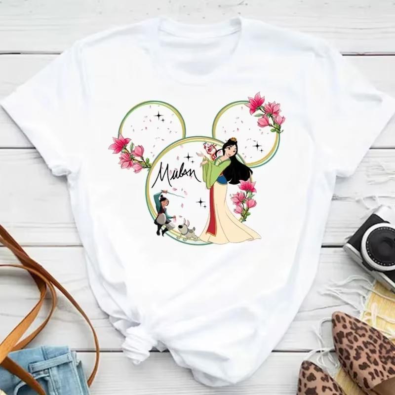 Mulan Princess Printed Tshirt Cute Mickey T Shirt Summer Women Casual Short Sleeved Streetwear Tshirts Harajuku Clothes
