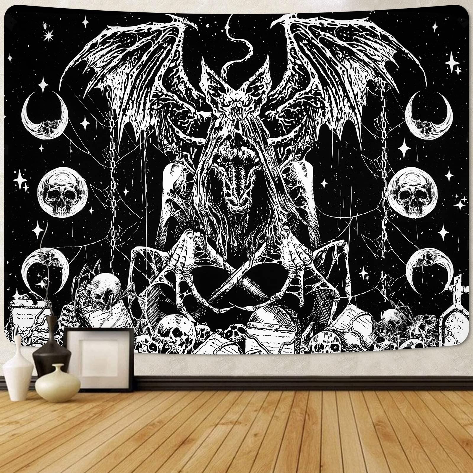 Skull Black and White Tapestry,Gothic Skeleton Aesthetic Wall for Bedroom,Horror Hanging 100X70CM