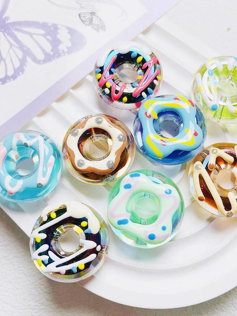 SW27 Fun Cute Colored Hand Painted Donut Sweet Scattered Beads Loose Colorful Handmade Necklace Bracelet Diy Beads Accessories