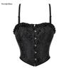 Removable Strap Women's Floral Jacquard Lace Up Seamless Corset-like Underwire Bra Corset Tank Cropped Top