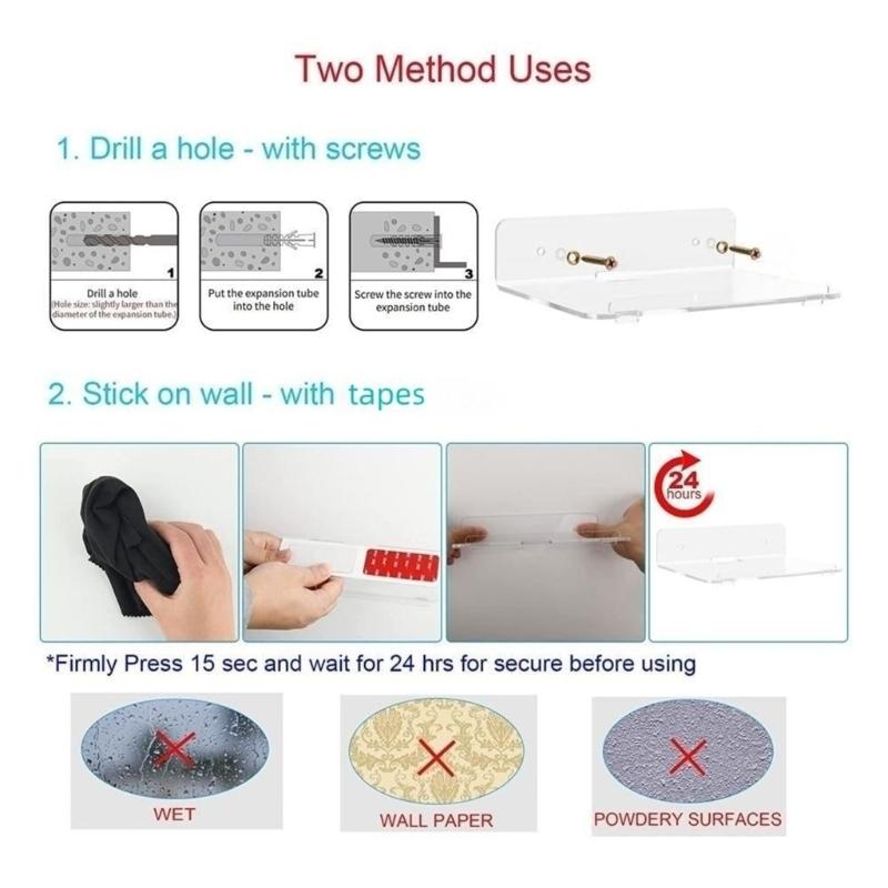 2 Pack Clear Floating Shelf Invisible Wall Mounted Stand with Cord Hole Small Display Holder for Speaker Action Figures