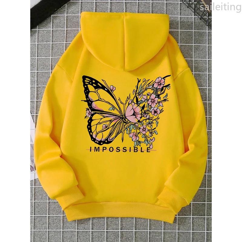 Fashion Creative Butterfly Splicing Flower Pattern Hooded Sweatshirt Women Winter Harajuku Street Hoodie Winter Clothes Women