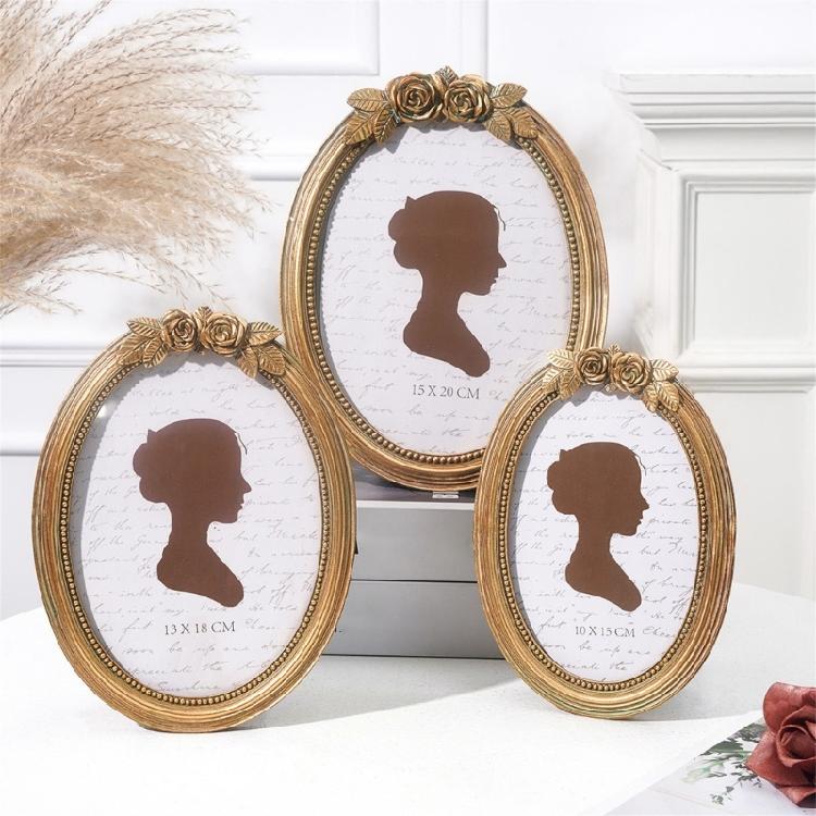 Retro Picture Frame,Decorative Photo Frame Antique Ornate Oval Photo Frame for Tabletop and Wall Display Home Decors