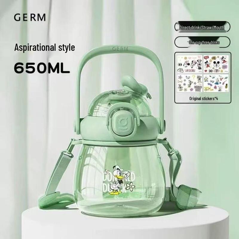 Cute Donald Duck 650ml Glass Water Bottle - Green