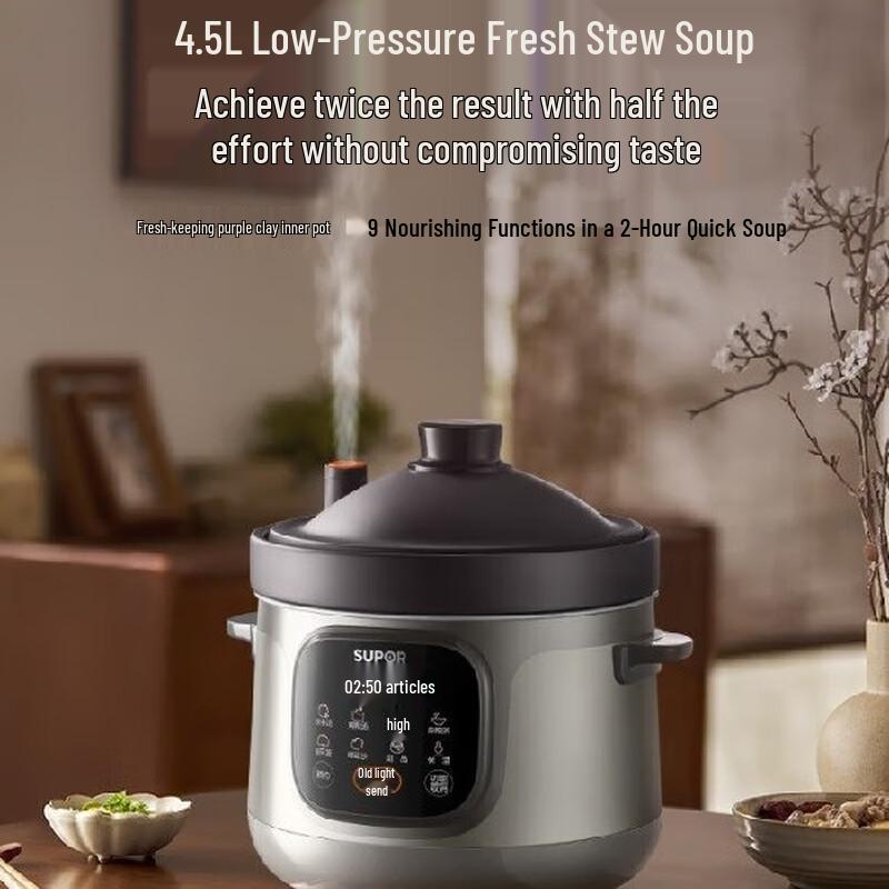 Supor 4.5L Smart Electric Stew Pot with Zisha Purple Clay Liner CN plug (adapter included)
