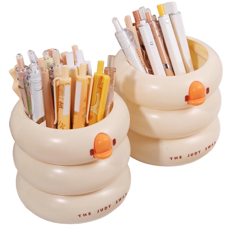 1pc Round Cartoon Duck Style Pen Container Large Capacity Stationery Storage Container for School Office Signature Pen Storage