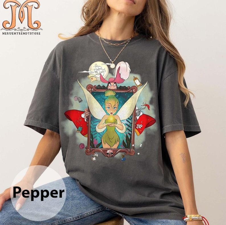 Vintage 90s Tinker Bell Cartoon Printed TShirt Peter Pan Fairy Magical Unisex Shortsleeved Retro Street Tops Clothing