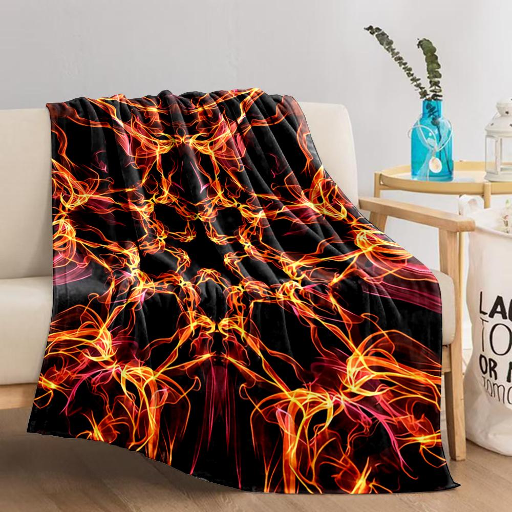 Fiery Abstract Symmetrical Blanket with Black and Orange Design Pattern Blanket, Suitable for Use In the Bedroom, Living Room, On the Sofa