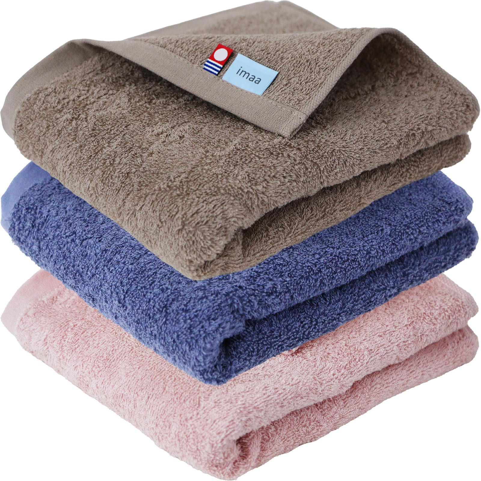 

imaa Imabari Towel Сертифицированный большой набор полотенец для лица Quick Made in Vacuum Compressed Light Brown x Navy x Pink 3, пушистые, тонкие, впитывающие, сухие,