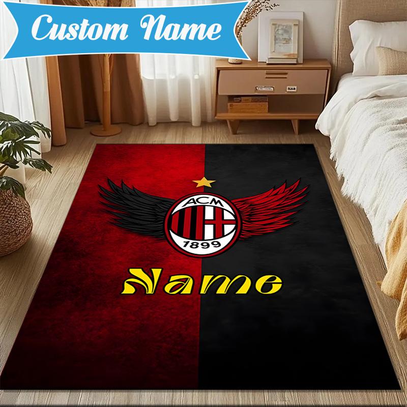 Custom Name AC-Milan Emblem Rug Game Carpet, Floor Mat for Bedroom Living Room Entryway Rug, Home Decor Idea Gift for Christmas Birthday