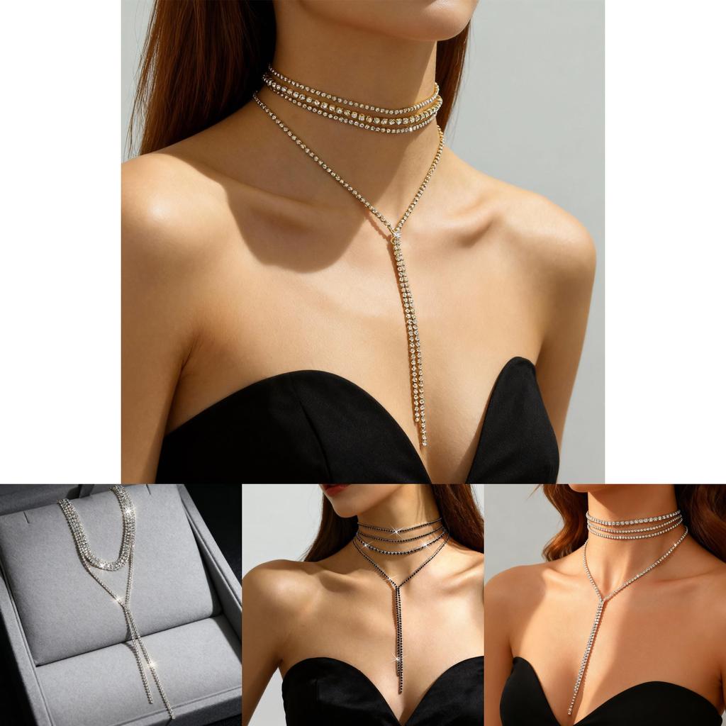 Geometric Pendant Necklace For Women With Sparkling Crystals And Multilayer Design For Fashionable Look