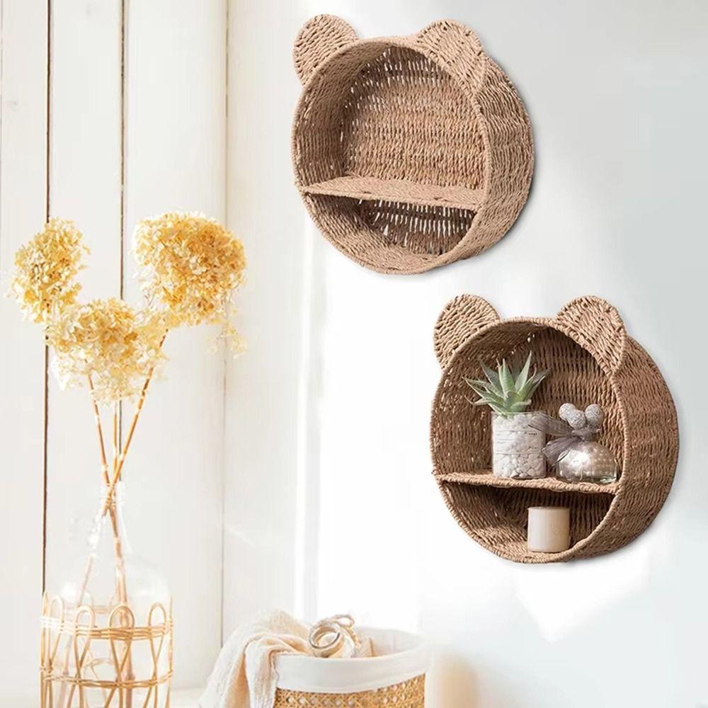 Cute Bear Ear Wall Mounting Shelf 2 Tier Plant Display Storage Rack  Entryway